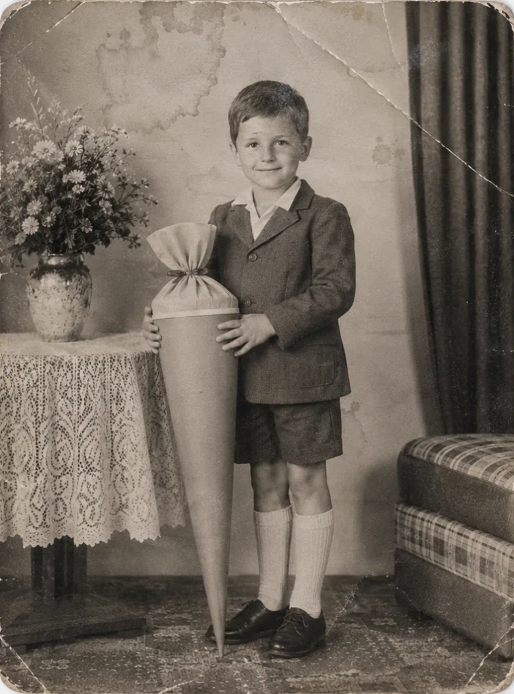 Old school portrait fully restored and colorized with AI
